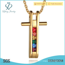Crystal gold gay pride lovers pendant,stainless steel gold pendants